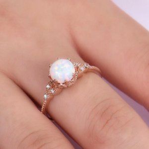 NEW 14K Rose Gold Plated Adjustable Round Opal Ring